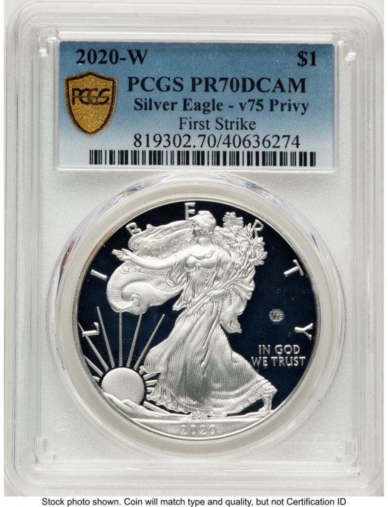 2020-W Modern Bullion Coins (2020-W Proof Silver Eagle V75 Privy 1 oz FS Blue Gradient)