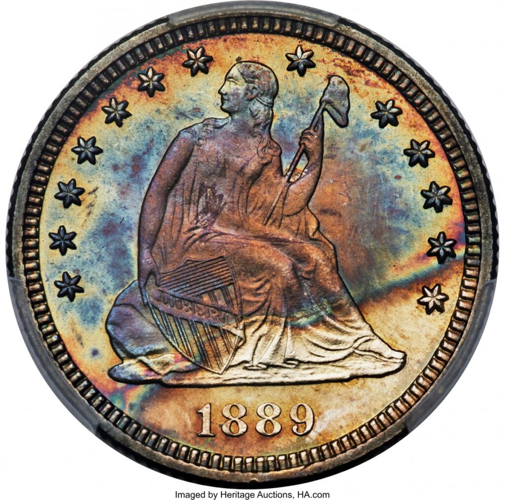1889 Seated Quarters (1889 25C CAC PCGS Secure PCGS Plus)