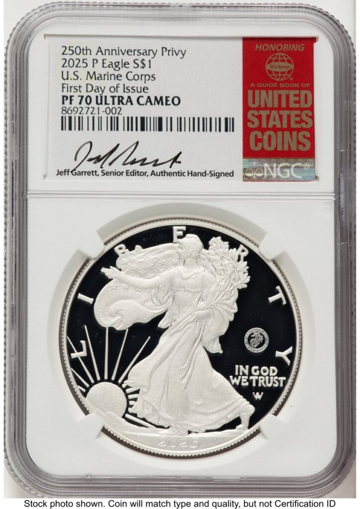 2025-W Modern Bullion Coins (2025-P Proof Silver Eagle Privy U.S. Marine Corps 250th Anniversary 1 oz FDI Jeff Garrett Red Book)