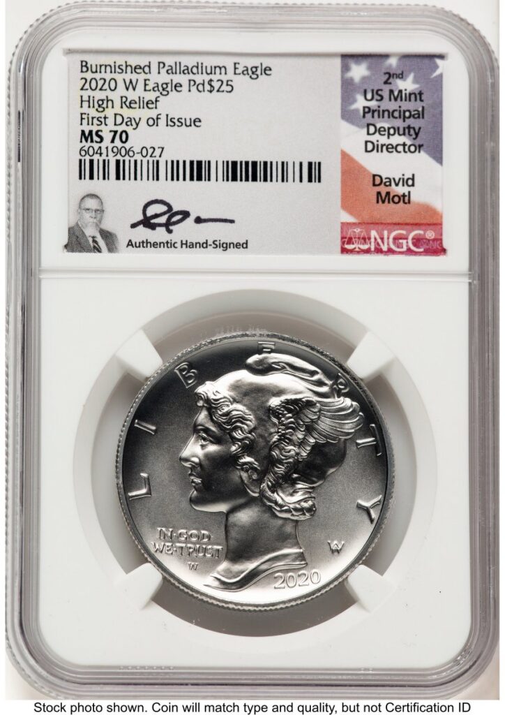 2020-W Modern Bullion Coins (2020-W Palladium Eagle 1 oz Burnished FDI David Motl)