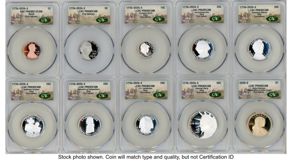 1000 Modern Bullion Coins (2026 10 Coin Semiquincentennial Silver Proof Set First Delivery America 250)