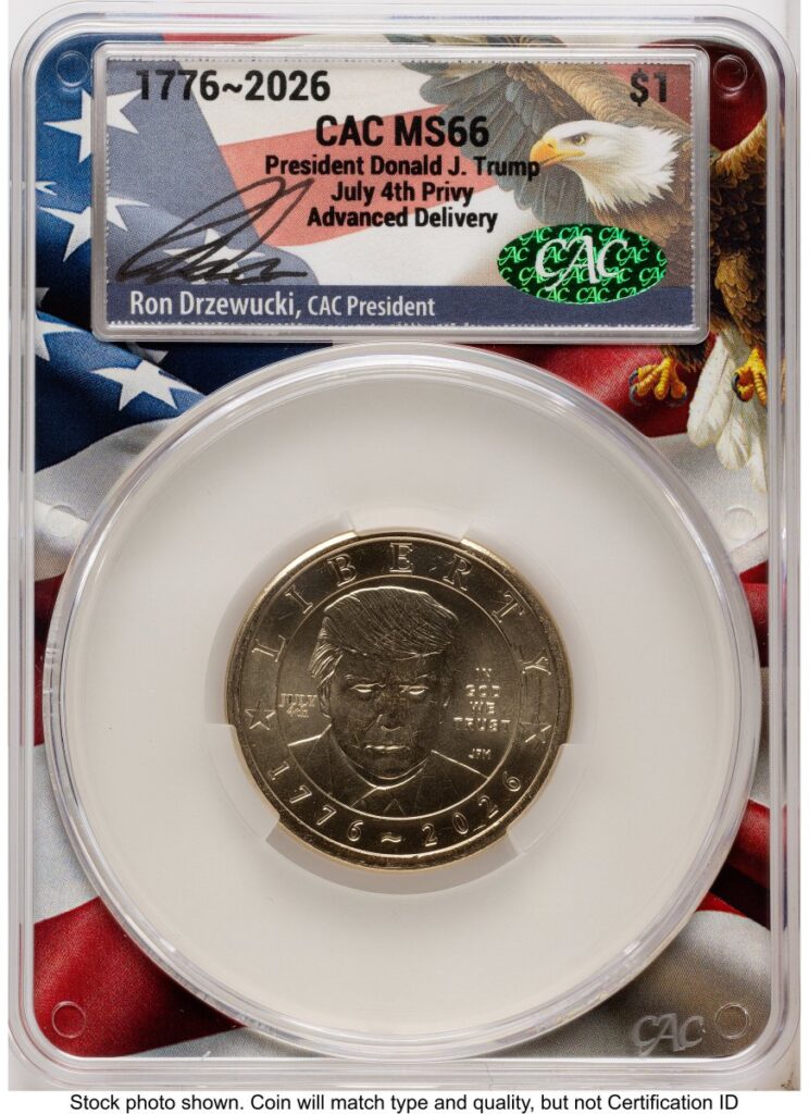 2026 Modern Bullion Coins (2026 Semiquincentennial President Donald J. Trump $1 (Privy Mark) Advanced Delivery Ron Drzewucki Flag Core)