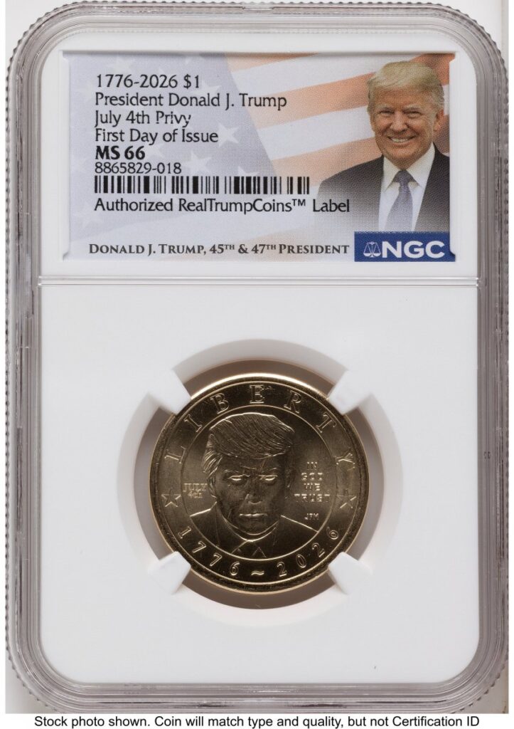 2026 Modern Bullion Coins (2026 Semiquincentennial President Donald J. Trump $1 (Privy Mark) FDI Trump Label)