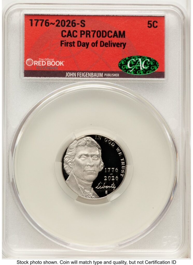 1000 Modern Bullion Coins (2026-S Semiquincentennial Nickel 5C, PR First Day of Delivery Red Book)