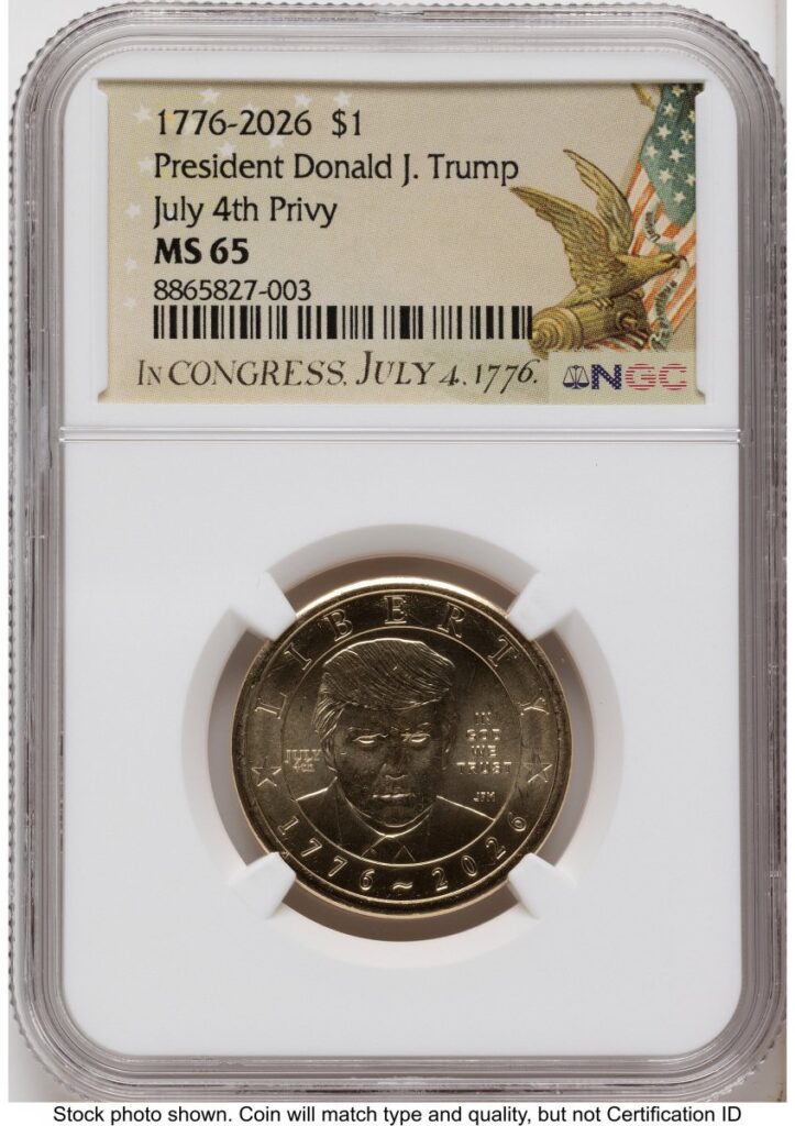 2026 Modern Bullion Coins (2026 Semiquincentennial President Donald J. Trump $1 (Privy Mark) Congress Eagle Flag Label)