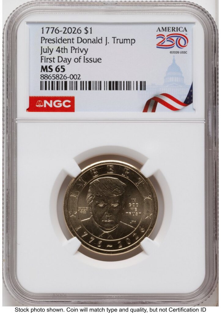 2026 Modern Bullion Coins (2026 Semiquincentennial President Donald J. Trump $1 (Privy Mark) FDI America 250 Congress Building Label)