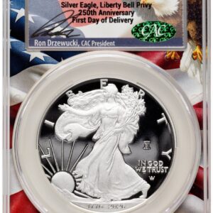 2026-W Modern Bullion Coins (2026-W Proof Silver Eagle 1 oz First Day of Delivery Ron Drzewucki Flag Core)