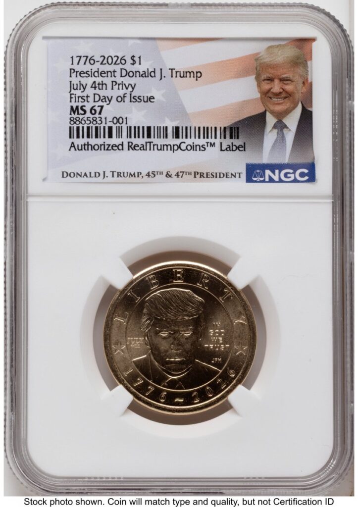 2026 Modern Bullion Coins (2026 Semiquincentennial President Donald J. Trump $1 (Privy Mark) FDI Trump Label)