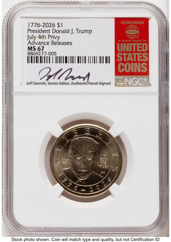 2026 Modern Bullion Coins (2026 Semiquincentennial President Donald J. Trump $1 (Privy Mark) AR Jeff Garrett Red Book)