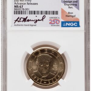 2026 Modern Bullion Coins (2026 Semiquincentennial President Donald J. Trump $1 (Privy Mark) AR Ron Harrigal America 250)