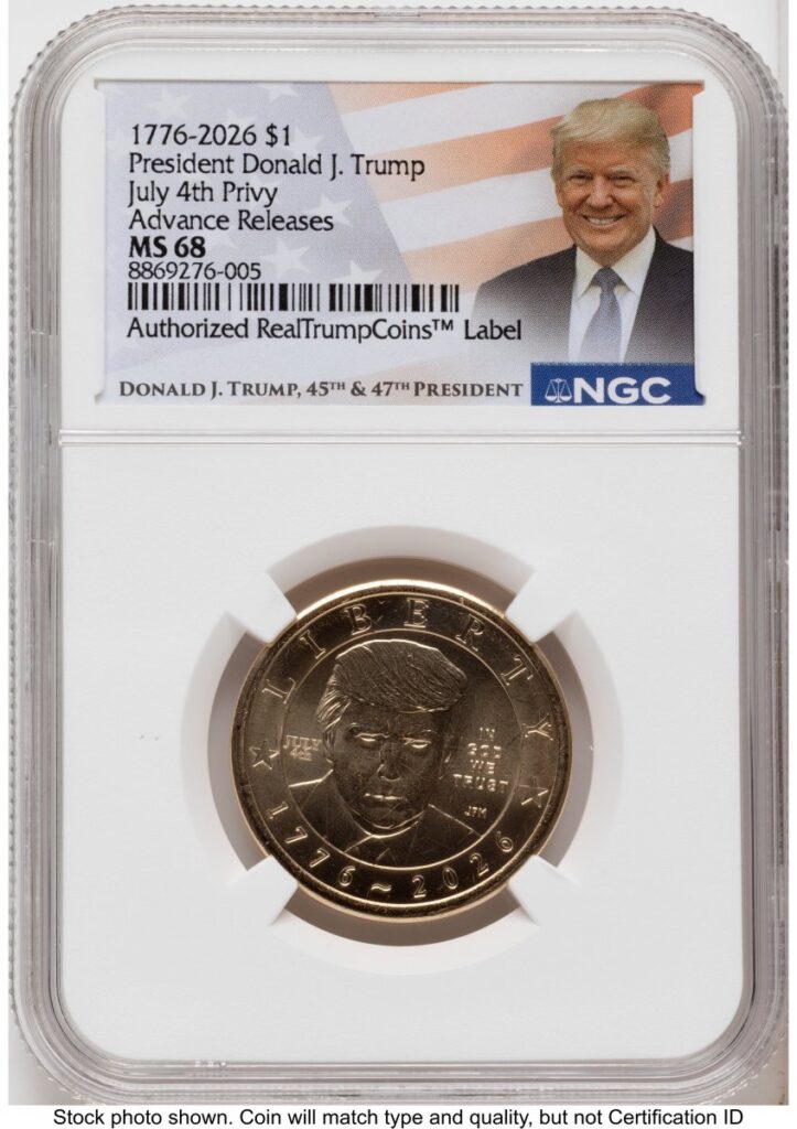 2026 Modern Bullion Coins (2026 Semiquincentennial President Donald J. Trump $1 (Privy Mark) AR Trump Label)