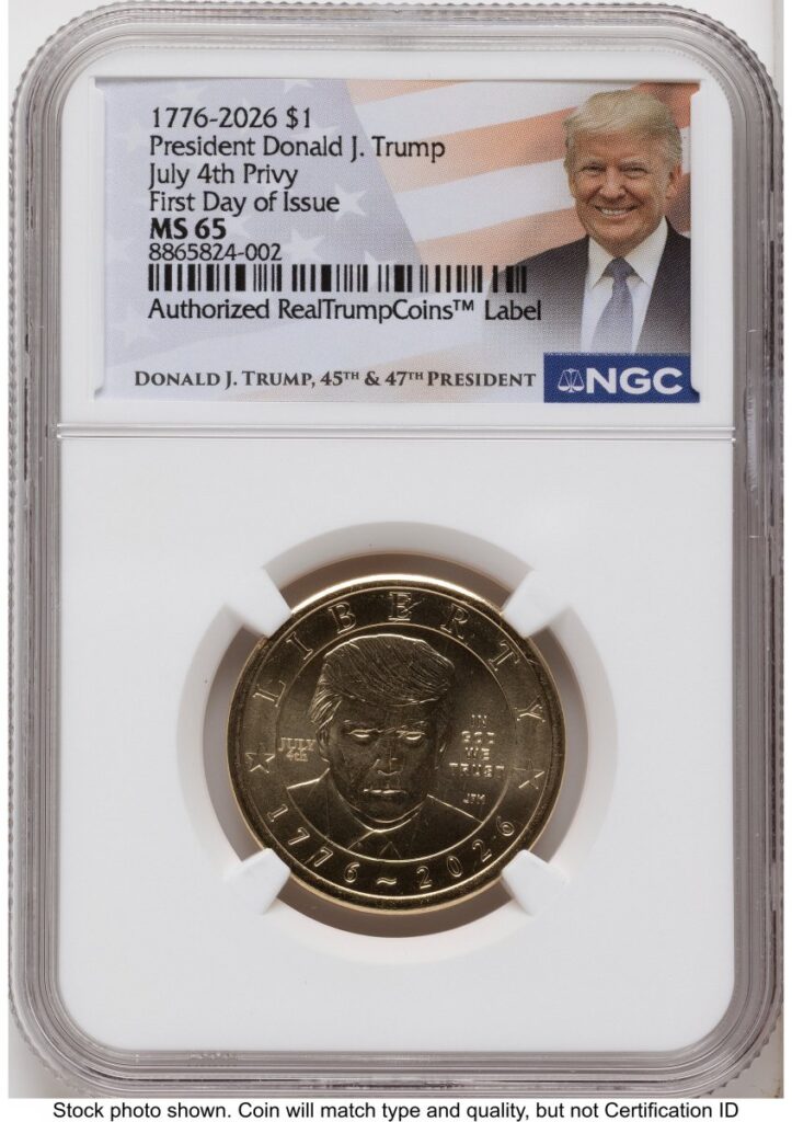 2026 Modern Bullion Coins (2026 Semiquincentennial President Donald J. Trump $1 (Privy Mark) FDI Trump Label)
