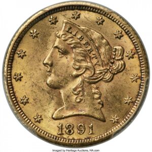 1891-CC Liberty Half Eagles (1891-CC $5)