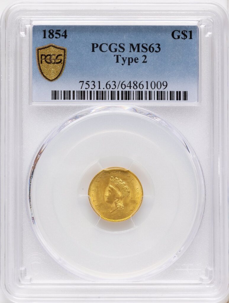1854 Gold Dollars (1854 G$1 Type Two PCGS Secure)