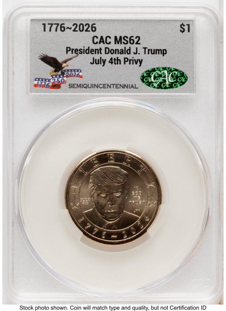 2026 Modern Bullion Coins (2026 Semiquincentennial President Donald J. Trump $1 (Privy Mark) America 250 Eagle with Banner Label)