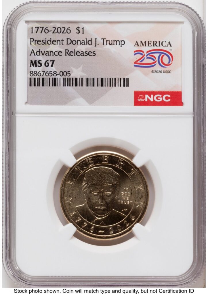 2026 Modern Bullion Coins (2026 Semiquincentennial President Donald J. Trump $1 AR America 250 Label)