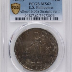 1905-S Philippines (1905-S Philippines Peso, Straight Serif, MS PCGS Secure)