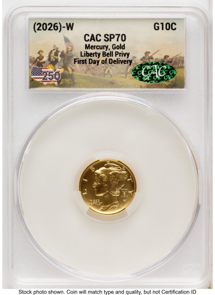 1000 Modern Bullion Coins (2026 2 Coin Best of the Mint 1916 Mercury Dime Gold 1/10 oz and Silver 1 oz Medal Set First Day of Delivery America 250)