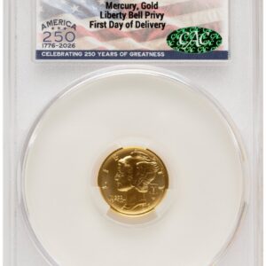 1000 Modern Bullion Coins (2026 2 Coin Best of the Mint 1916 Mercury Dime Gold 1/10 oz and Silver 1 oz Medal Set First Day of Delivery America 250 Flag Label)