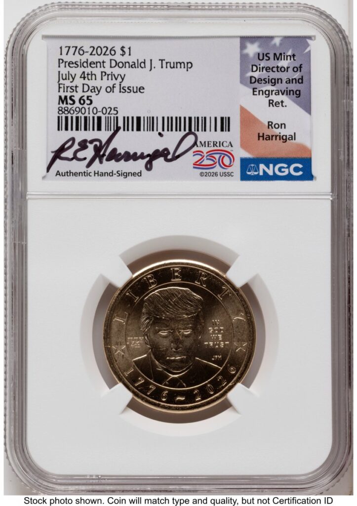 1000 Modern Bullion Coins (2026 Semiquincentennial President Donald J. Trump $1 (Privy Mark) FDI Ron Harrigal America 250)