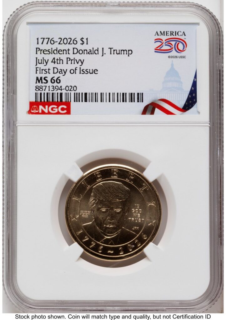 2026 Modern Bullion Coins (2026 Semiquincentennial President Donald J. Trump $1 (Privy Mark) FDI America 250 Congress Building Label)