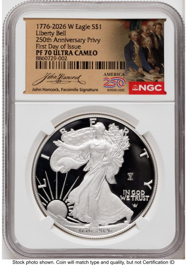 2026-W Modern Bullion Coins (2026-W Proof Silver Eagle 1 oz FDI America 250 John Hancock Label)