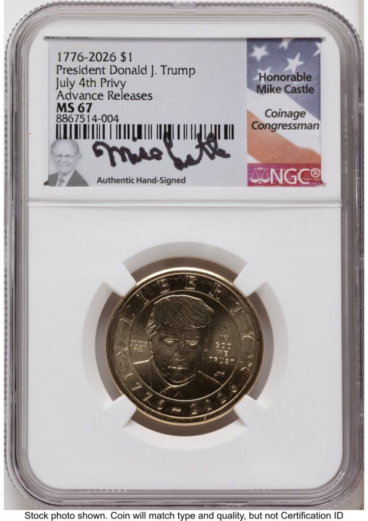 2026 Modern Bullion Coins (2026 Semiquincentennial President Donald J. Trump $1 (Privy Mark) AR Mike Castle)