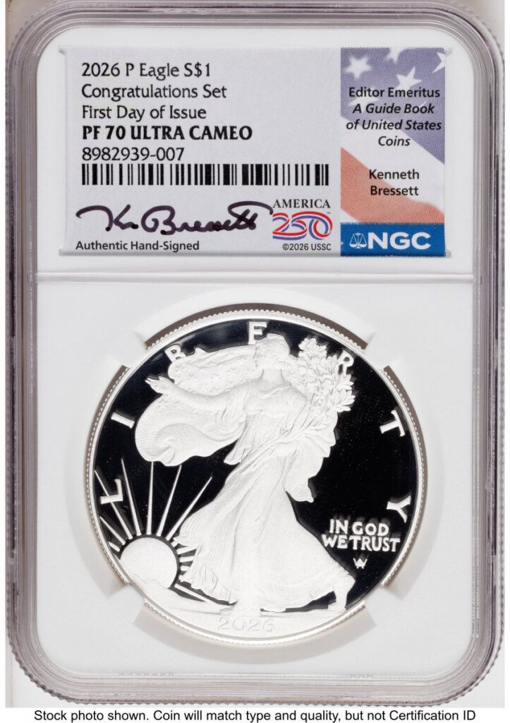 2026-P Modern Bullion Coins (2026-P Proof Silver Eagle Congratulations Set 1 oz FDI Kenneth Bressett America 250 )